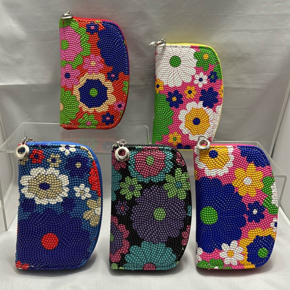 Set of Five (5) New Flower Print Coin Purses